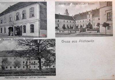 restauracja Gutsmanna, szpital i pałac (wówczas seminarium nauczycielskie), ze zbiorów pana Janusza Czechowskiego 
